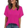 image:imageWIHOLL Womens Summer Tops Short Petal Sleeve Shirts Fashion V Neck Womens Clothing01 Hotpink