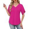 image:imageWIHOLL Womens Summer Tops Short Petal Sleeve Shirts Fashion V Neck Womens Clothing01 Hotpink