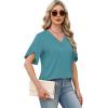 image:imageWIHOLL Womens Summer Tops Short Petal Sleeve Shirts Fashion V Neck Womens Clothing01 Lakeblue