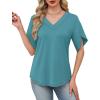 image:imageWIHOLL Womens Summer Tops Short Petal Sleeve Shirts Fashion V Neck Womens Clothing01 Lakeblue