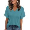 image:imageWIHOLL Womens Summer Tops Short Petal Sleeve Shirts Fashion V Neck Womens Clothing01 Lakeblue