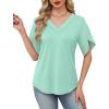 image:imageWIHOLL Womens Summer Tops Short Petal Sleeve Shirts Fashion V Neck Womens Clothing01 Lakegreen