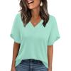 image:imageWIHOLL Womens Summer Tops Short Petal Sleeve Shirts Fashion V Neck Womens Clothing01 Lakegreen