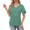 image:imageWIHOLL Womens Summer Tops Short Petal Sleeve Shirts Fashion V Neck Womens Clothing01 Lightgreen