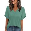 image:imageWIHOLL Womens Summer Tops Short Petal Sleeve Shirts Fashion V Neck Womens Clothing01 Lightgreen
