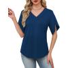 image:imageWIHOLL Womens Summer Tops Short Petal Sleeve Shirts Fashion V Neck Womens Clothing01 Navy
