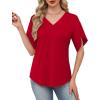 image:imageWIHOLL Womens Summer Tops Short Petal Sleeve Shirts Fashion V Neck Womens Clothing01 Red