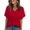 image:imageWIHOLL Womens Summer Tops Short Petal Sleeve Shirts Fashion V Neck Womens Clothing01 Red