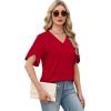 image:imageWIHOLL Womens Summer Tops Short Petal Sleeve Shirts Fashion V Neck Womens Clothing01 Red