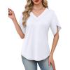 image:imageWIHOLL Womens Summer Tops Short Petal Sleeve Shirts Fashion V Neck Womens Clothing01 White