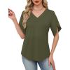 image:imageWIHOLL Womens Summer Tops Short Petal Sleeve Shirts Fashion V Neck Womens Clothing02 Armygreen