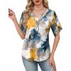 image:imageWIHOLL Womens Summer Tops Short Petal Sleeve Shirts Fashion V Neck Womens ClothingFloral 01