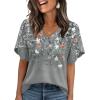 image:imageWIHOLL Womens Summer Tops Short Petal Sleeve Shirts Fashion V Neck Womens ClothingFloral 010