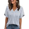 image:imageWIHOLL Womens Summer Tops Short Petal Sleeve Shirts Fashion V Neck Womens ClothingFloral 011