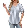 image:imageWIHOLL Womens Summer Tops Short Petal Sleeve Shirts Fashion V Neck Womens ClothingFloral 011
