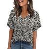 image:imageWIHOLL Womens Summer Tops Short Petal Sleeve Shirts Fashion V Neck Womens ClothingFloral 014