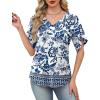 image:imageWIHOLL Womens Summer Tops Short Petal Sleeve Shirts Fashion V Neck Womens ClothingFloral 04