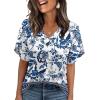 image:imageWIHOLL Womens Summer Tops Short Petal Sleeve Shirts Fashion V Neck Womens ClothingFloral 04