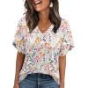 image:imageWIHOLL Womens Summer Tops Short Petal Sleeve Shirts Fashion V Neck Womens ClothingFloral 08