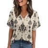 image:imageWIHOLL Womens Summer Tops Short Petal Sleeve Shirts Fashion V Neck Womens ClothingFloral 09