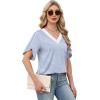 image:imageWIHOLL Womens Summer Tops Short Petal Sleeve Shirts Fashion V Neck Womens ClothingStriped 01