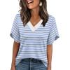 image:imageWIHOLL Womens Summer Tops Short Petal Sleeve Shirts Fashion V Neck Womens ClothingStriped 01