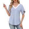 image:imageWIHOLL Womens Summer Tops Short Petal Sleeve Shirts Fashion V Neck Womens ClothingStriped 01