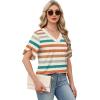 image:imageWIHOLL Womens Summer Tops Short Petal Sleeve Shirts Fashion V Neck Womens ClothingStriped 02