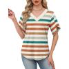 image:imageWIHOLL Womens Summer Tops Short Petal Sleeve Shirts Fashion V Neck Womens ClothingStriped 02