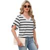 image:imageWIHOLL Womens Summer Tops Short Petal Sleeve Shirts Fashion V Neck Womens ClothingStriped 03