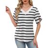 image:imageWIHOLL Womens Summer Tops Short Petal Sleeve Shirts Fashion V Neck Womens ClothingStriped 03