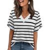 image:imageWIHOLL Womens Summer Tops Short Petal Sleeve Shirts Fashion V Neck Womens ClothingStriped 03