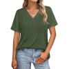 image:imageWIHOLL Womens Summer Tops Short Sleeve Basic Casual V Neck T Shirts Trendy Fashion 2026Army Green