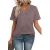 image:imageWIHOLL Womens Summer Tops Short Sleeve Basic Casual V Neck T Shirts Trendy Fashion 2026Brown