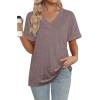 image:imageWIHOLL Womens Summer Tops Short Sleeve Basic Casual V Neck T Shirts Trendy Fashion 2026Brown