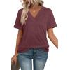 image:imageWIHOLL Womens Summer Tops Short Sleeve Basic Casual V Neck T Shirts Trendy Fashion 2026Wine Red