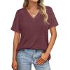 image:imageWIHOLL Womens Summer Tops Short Sleeve Basic Casual V Neck T Shirts Trendy Fashion 2026Wine Red