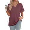 image:imageWIHOLL Womens Summer Tops Short Sleeve Basic Casual V Neck T Shirts Trendy Fashion 2026Wine Red