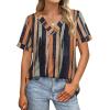 image:imageWIHOLL Womens Summer Tops Short Sleeve Basic Casual V Neck T Shirts Trendy Fashion 2026Z Black Striped Camel