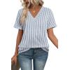 image:imageWIHOLL Womens Summer Tops Short Sleeve Basic Casual V Neck T Shirts Trendy Fashion 2026Z Blue Striped White