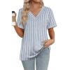 image:imageWIHOLL Womens Summer Tops Short Sleeve Basic Casual V Neck T Shirts Trendy Fashion 2026Z Blue Striped White