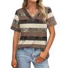 image:imageWIHOLL Womens Summer Tops Short Sleeve Basic Casual V Neck T Shirts Trendy Fashion 2026Z Brown Stripes