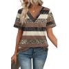 image:imageWIHOLL Womens Summer Tops Short Sleeve Basic Casual V Neck T Shirts Trendy Fashion 2026Z Brown Stripes