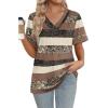 image:imageWIHOLL Womens Summer Tops Short Sleeve Basic Casual V Neck T Shirts Trendy Fashion 2026Z Brown Stripes