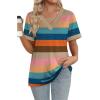 image:imageWIHOLL Womens Summer Tops Short Sleeve Basic Casual V Neck T Shirts Trendy Fashion 2026Z Colorful Stripes