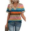 image:imageWIHOLL Womens Summer Tops Short Sleeve Basic Casual V Neck T Shirts Trendy Fashion 2026Z Colorful Stripes