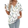 image:imageWIHOLL Womens Summer Tops Short Sleeve Basic Casual V Neck T Shirts Trendy Fashion 2026Z Multi Leaf