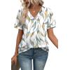image:imageWIHOLL Womens Summer Tops Short Sleeve Basic Casual V Neck T Shirts Trendy Fashion 2026Z Multi Leaf