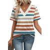 image:imageWIHOLL Womens Summer Tops Short Sleeve Basic Casual V Neck T Shirts Trendy Fashion 2026Z Striped