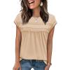 image:imageWIHOLL Womens Summer Tops Trendy 2026 Lace Crochet Cap Short Sleeve Shirts Crew Neck T Shirts Casual Loose BlousesBeige